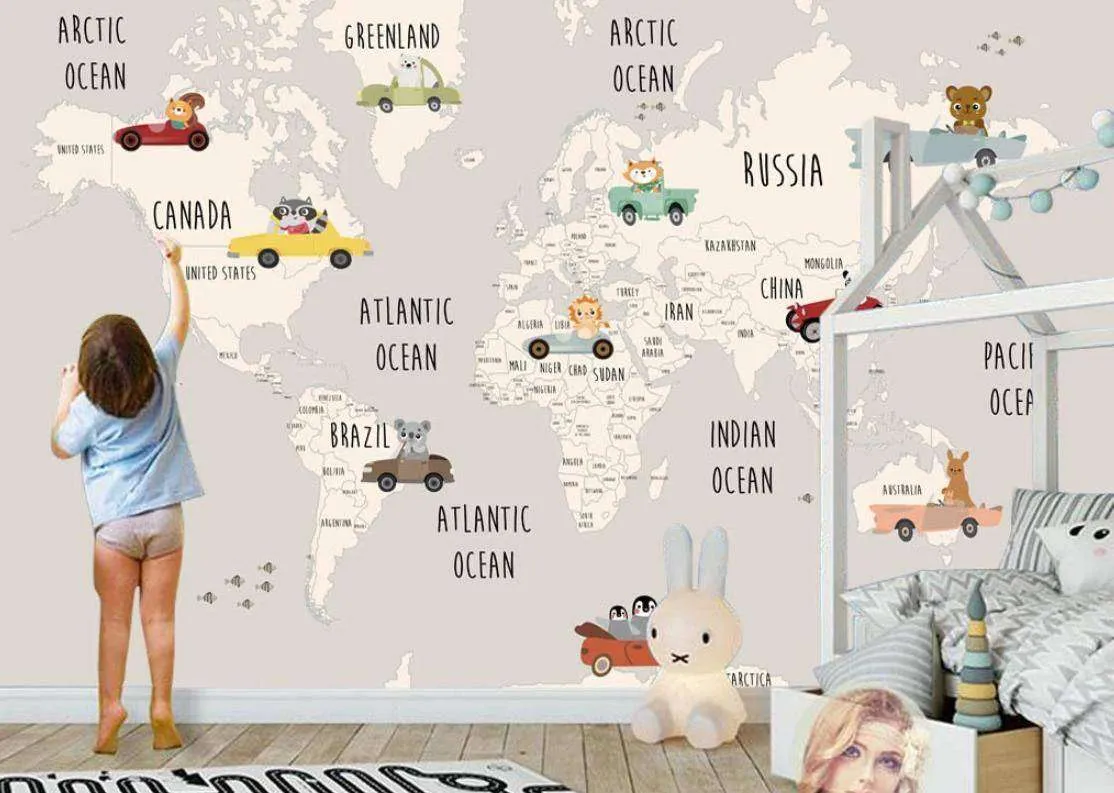 Фотообои в интерьере карта с машинками  15-290 фото