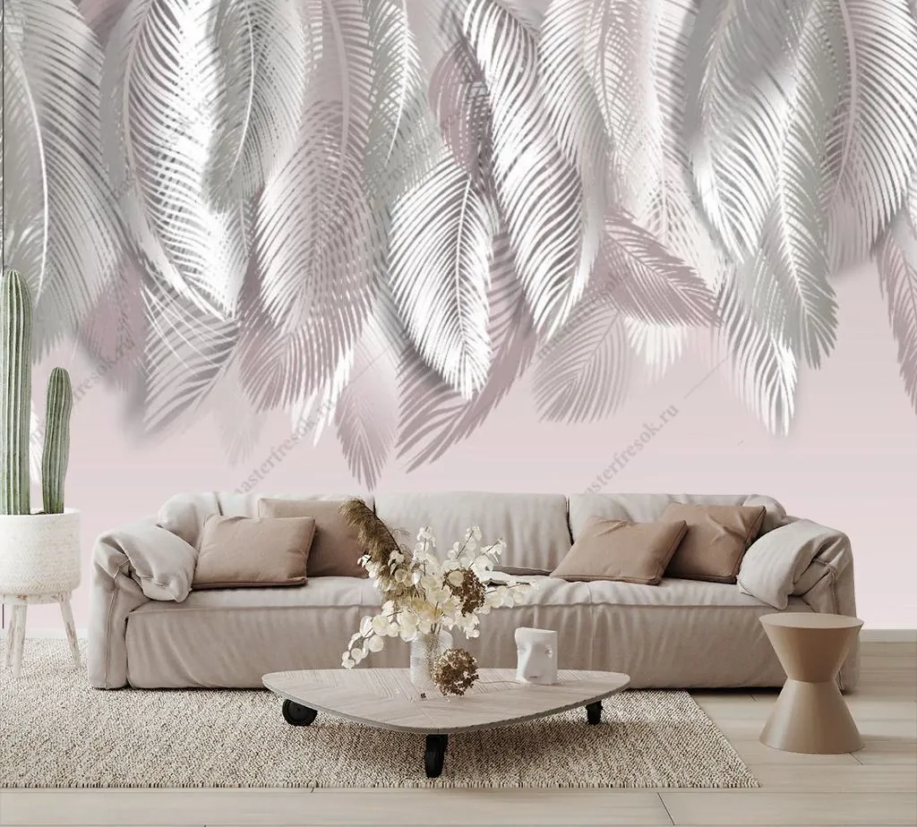 Фотообои в интерьере листья жемчужные  9-1802 фото