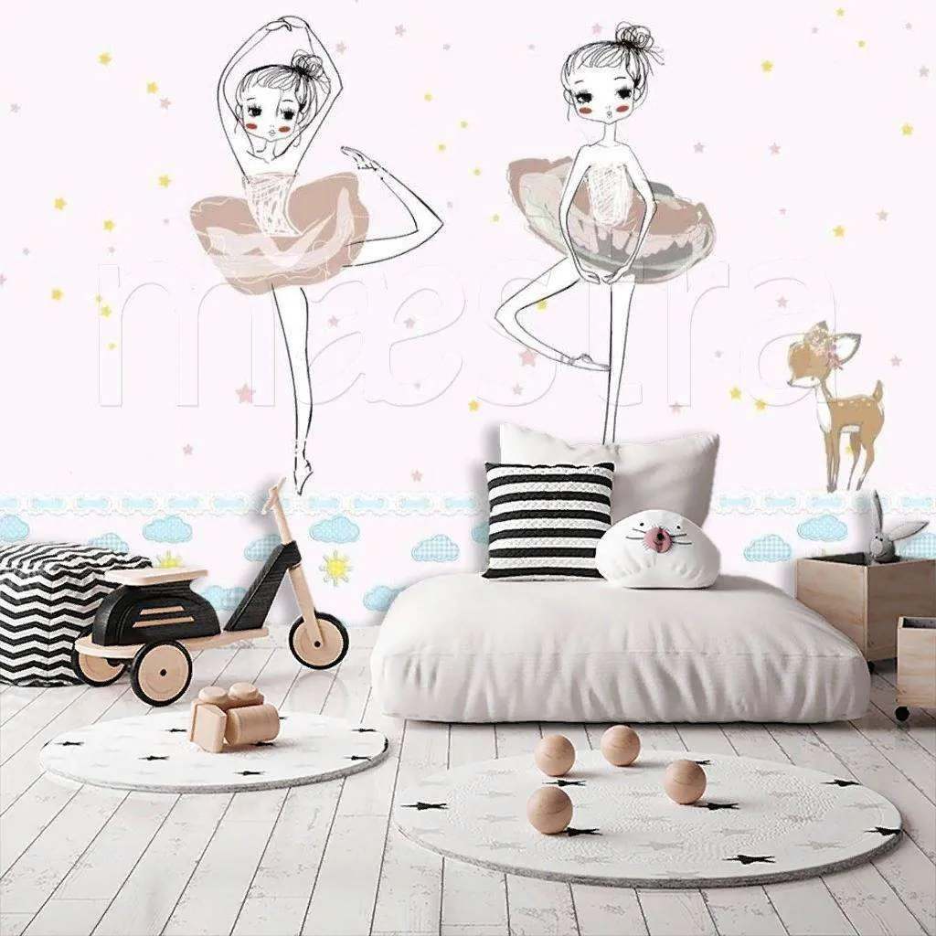 Фотообои в интерьере балерины и олененок  15-137 фото