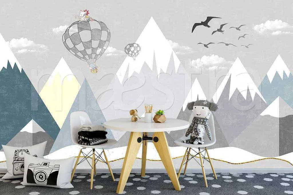 Фотообои в интерьере на воздушном шаре через горы  12-570 фото
