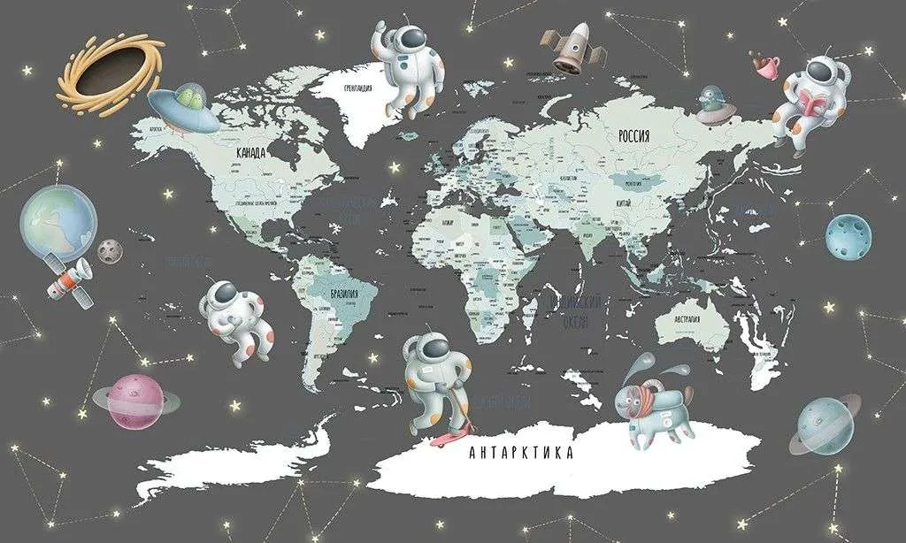 Фотообои в интерьере детские. карта и космонавты  12-1633 фото