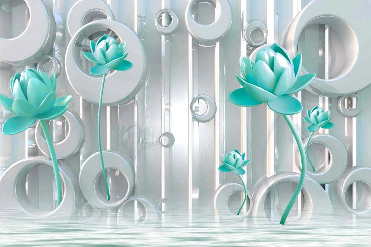 Фотообои в интерьере бирюзовые цветы  10-587 фото