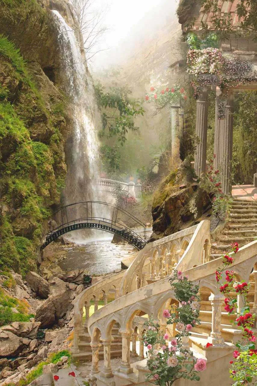 Фотообои в интерьере водопад в горах  2-021 фото