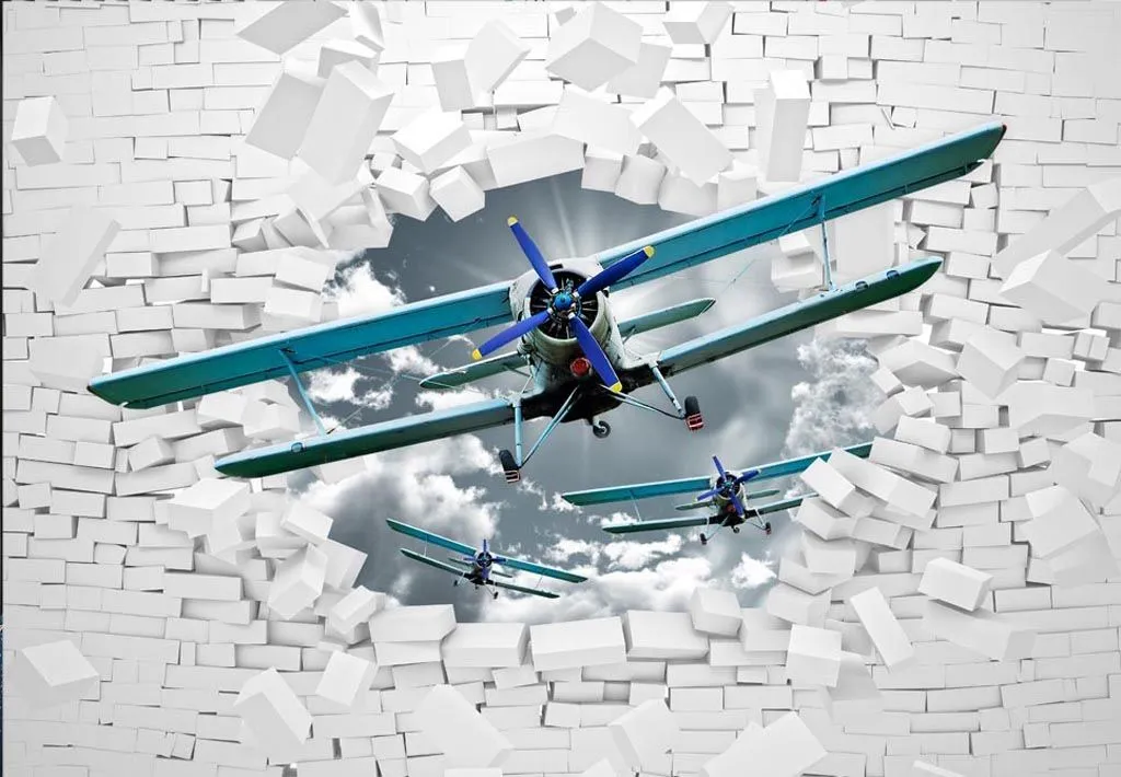 Фотообои в интерьере самолет 3д  14-557 фото