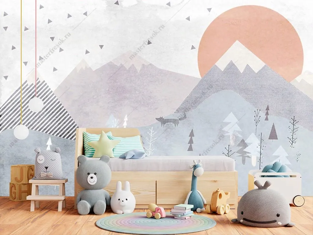 Фотообои в интерьере геометрический лес в горах  14-327 фото