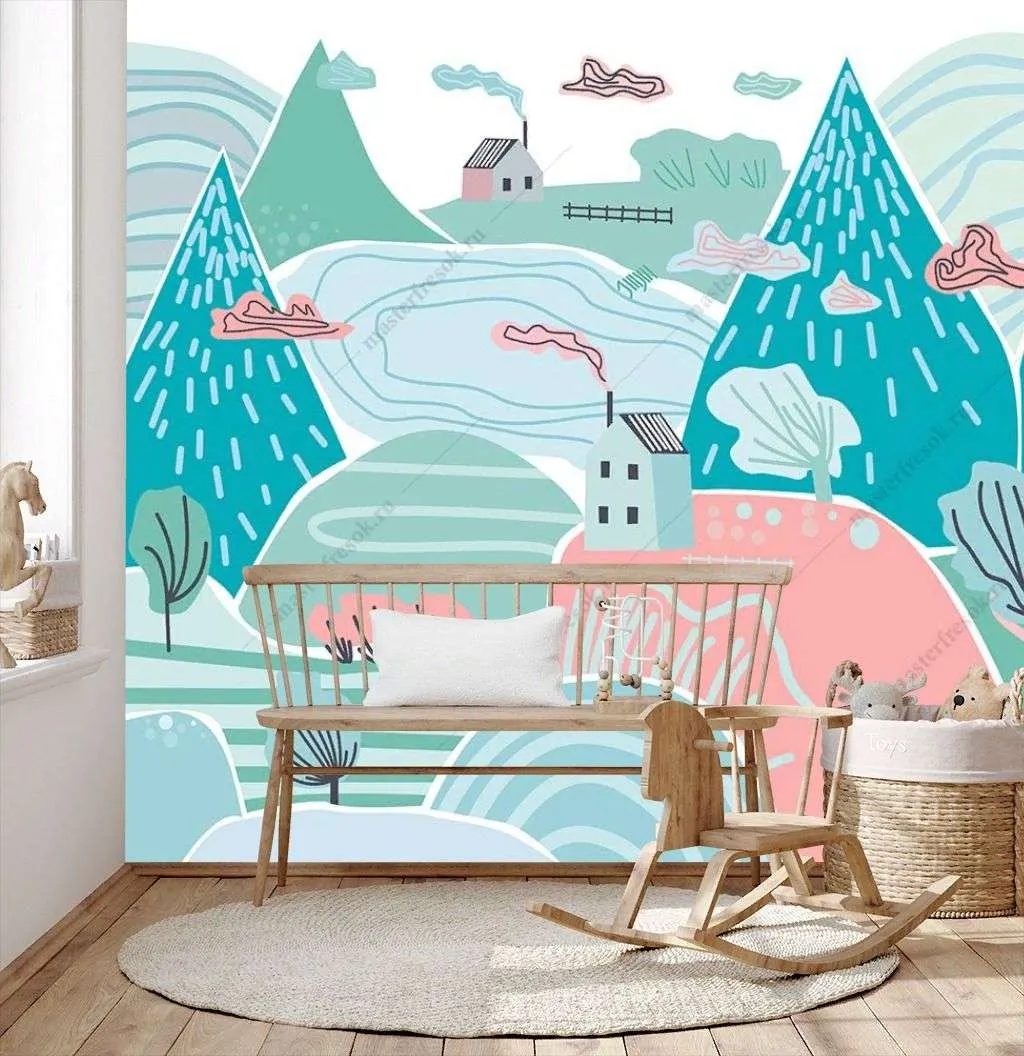 Фотообои в интерьере в детскую бирюзовые горы   12-1597 фото