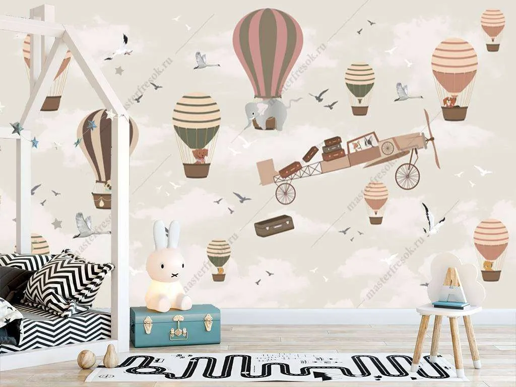 Фотообои в интерьере воздушный шар в полете  12-947 фото