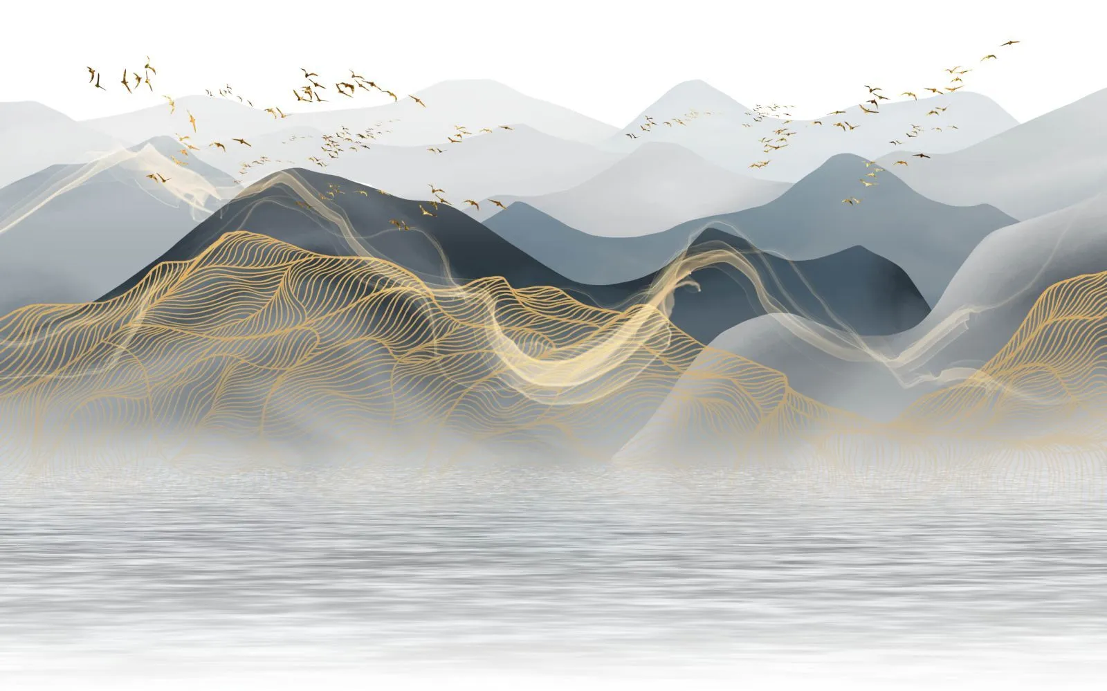 Фотообои в интерьере золотые разводы в горах   14-747 фото