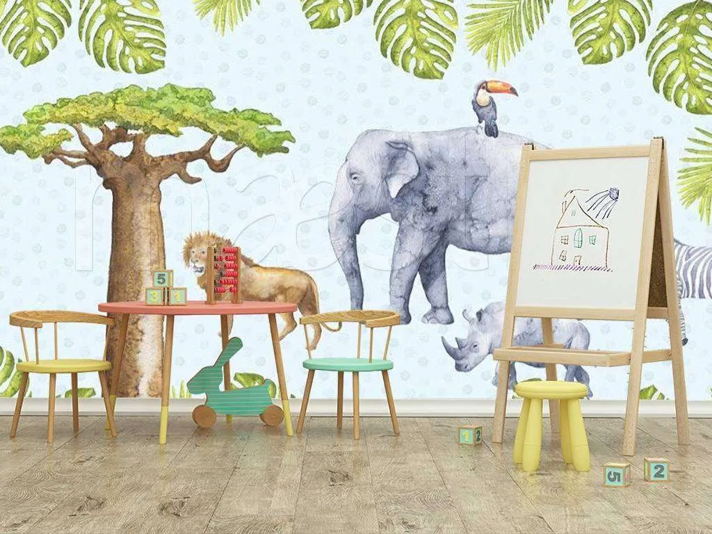 Фотообои в интерьере слон в джунглях  15-191 фото