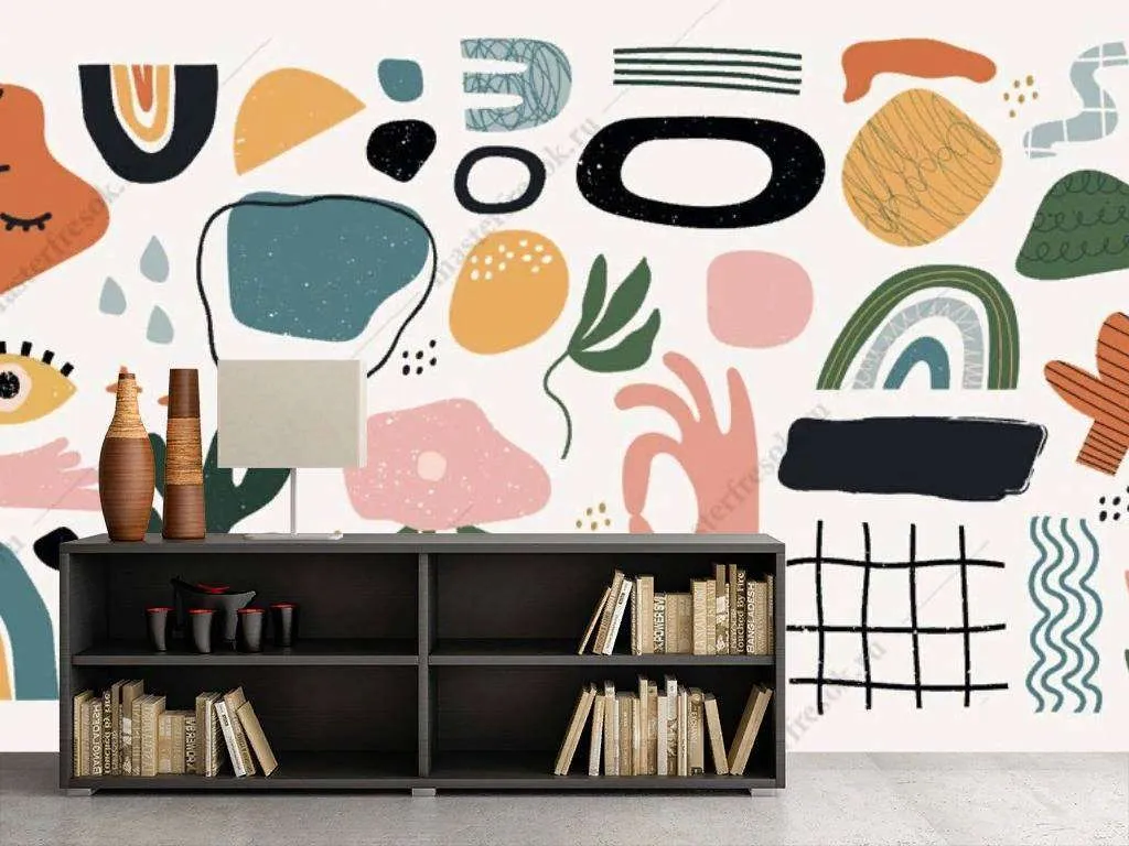 Фотообои в интерьере абстракция с цветами  9-1124 фото