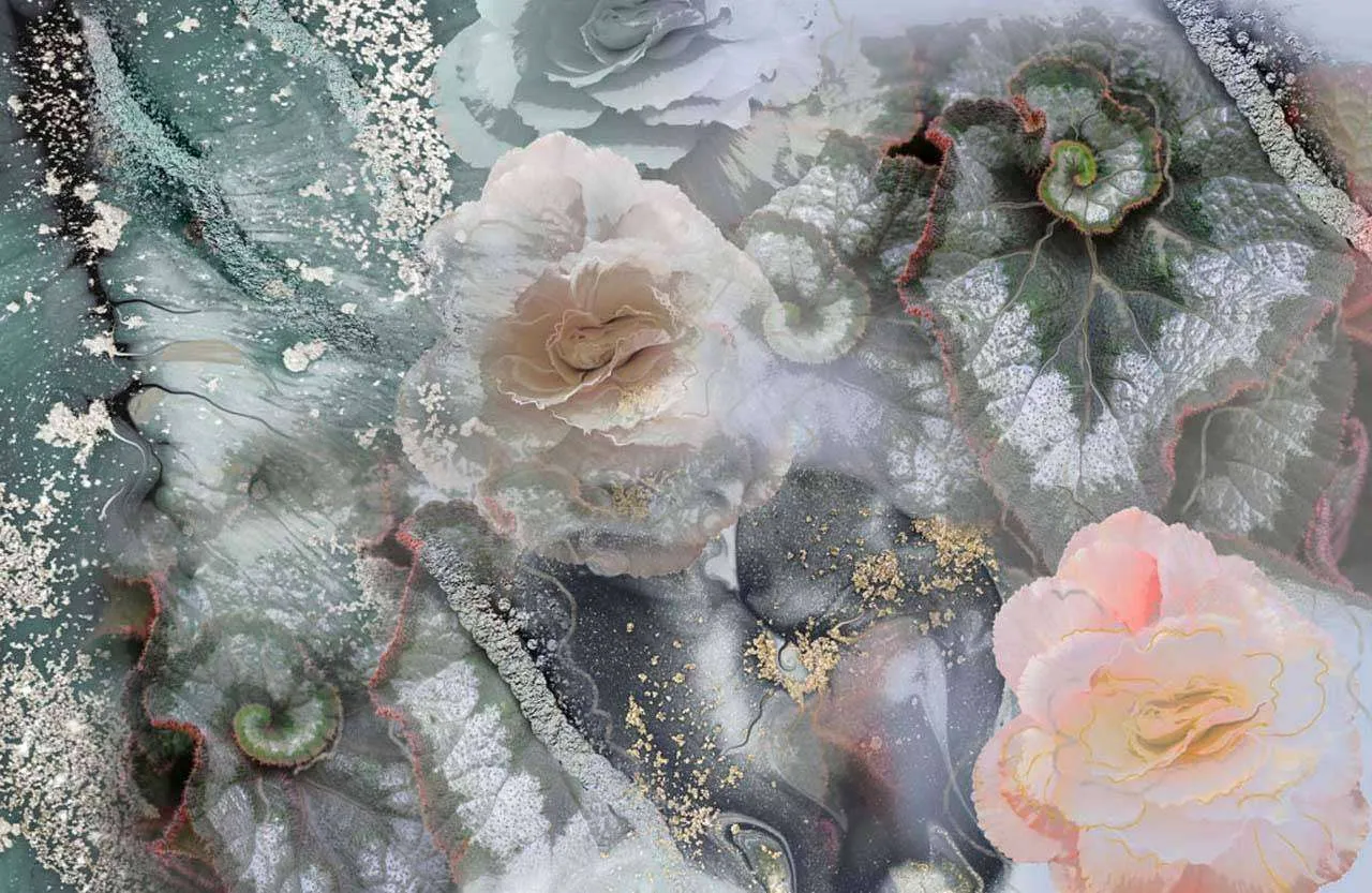 Фотообои в интерьере золото в цветах  13-003 фото