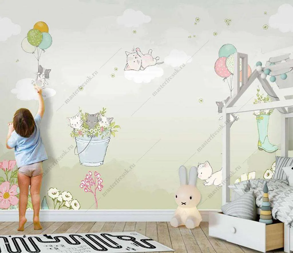 Фотообои в интерьере котята на облачках  16-013 фото