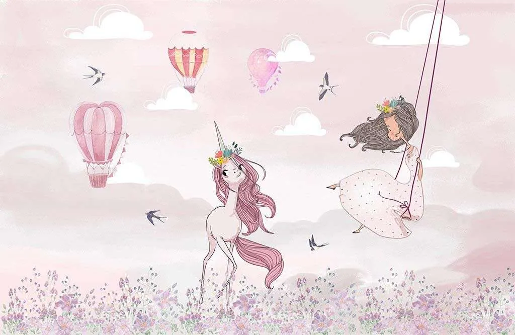 Фотообои в интерьере единорожек и принцесса  14-441 фото