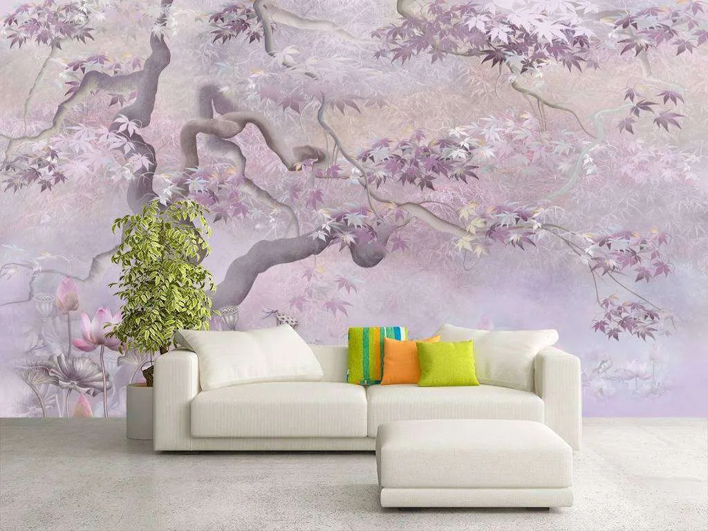 Фотообои в интерьере дерево с листьями  13-196 фото