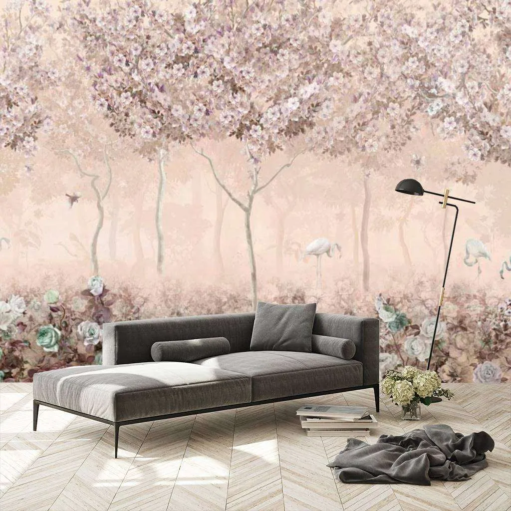 Фотообои в интерьере фламинго в сказочном лесу  13-125 фото