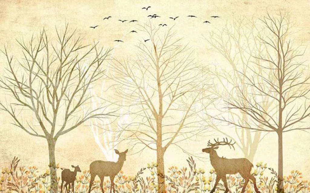 Фотообои в интерьере лес и олени  15-530 фото