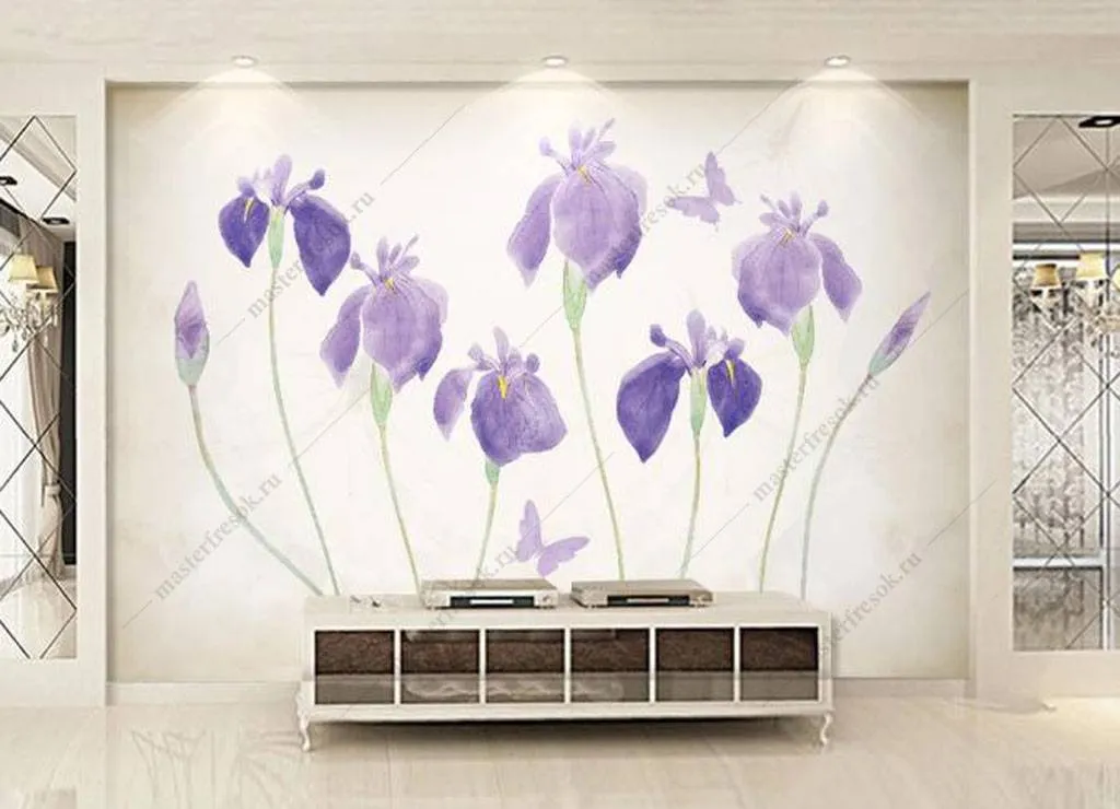 Фотообои в интерьере ирисы цветы  15-948 фото