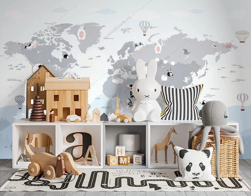 Фотообои Милая детская карта с животными  12-1523
