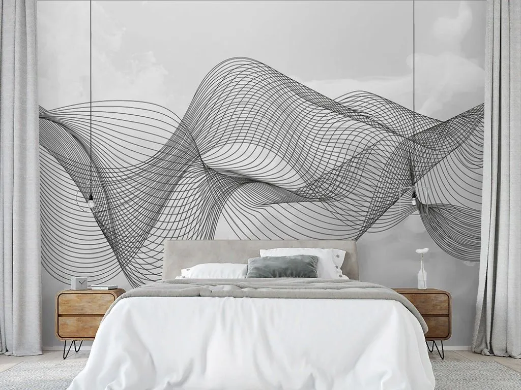 Фотообои в интерьере линии на фоне облаков  9-1961 фото