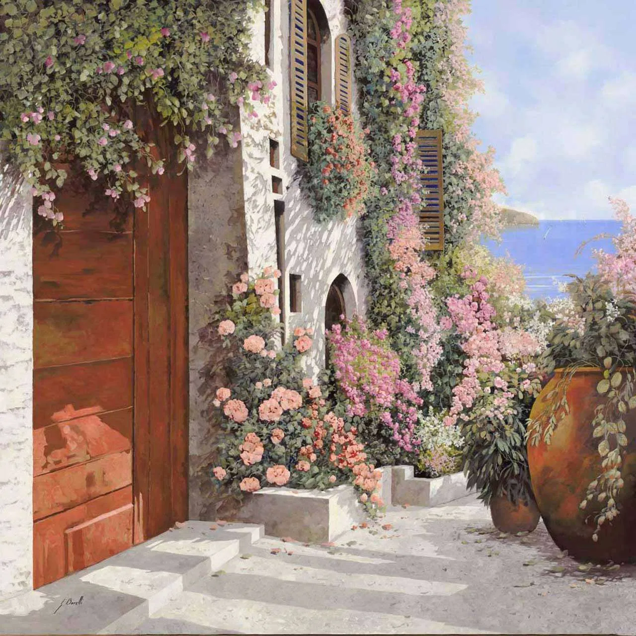 Фотообои в интерьере дворик с видом на море  8-010 фото