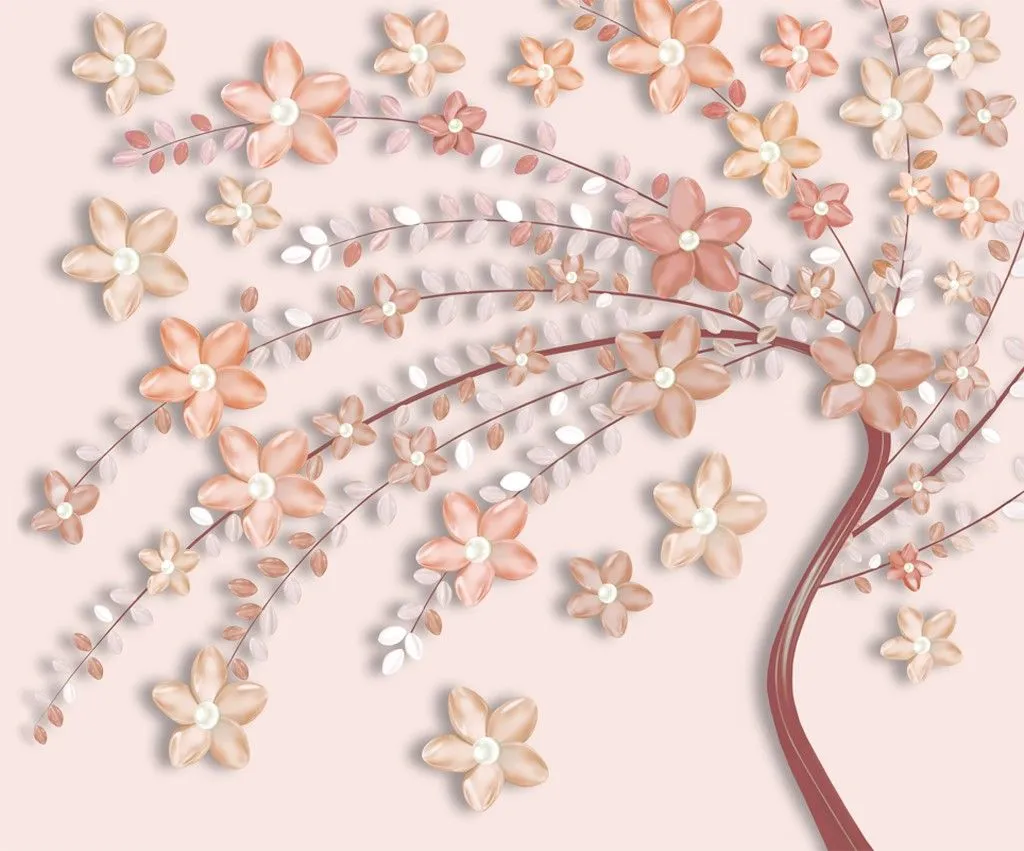 Фотообои в интерьере объёмное дерево с цветами  14-633 фото