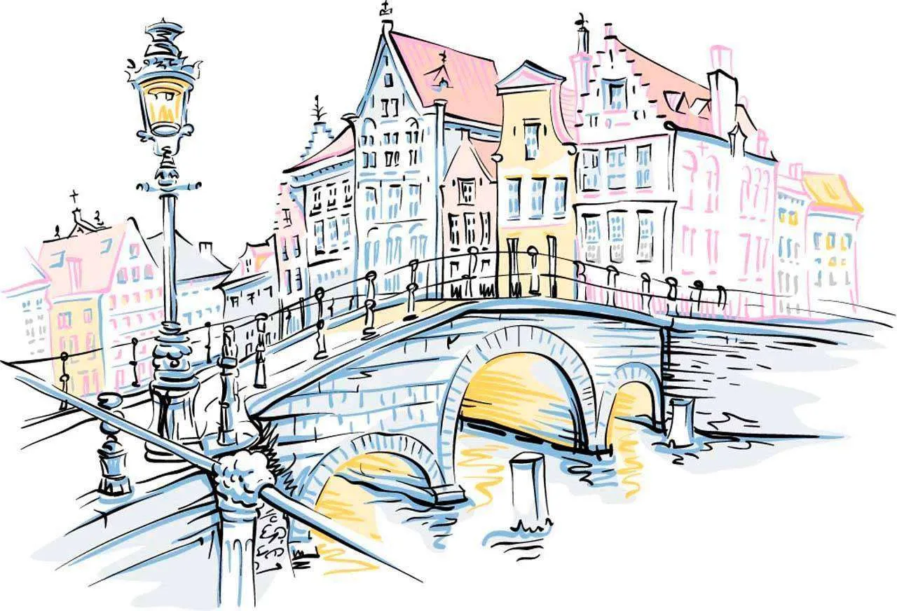 Фотообои в интерьере набережная графика  12-496 фото