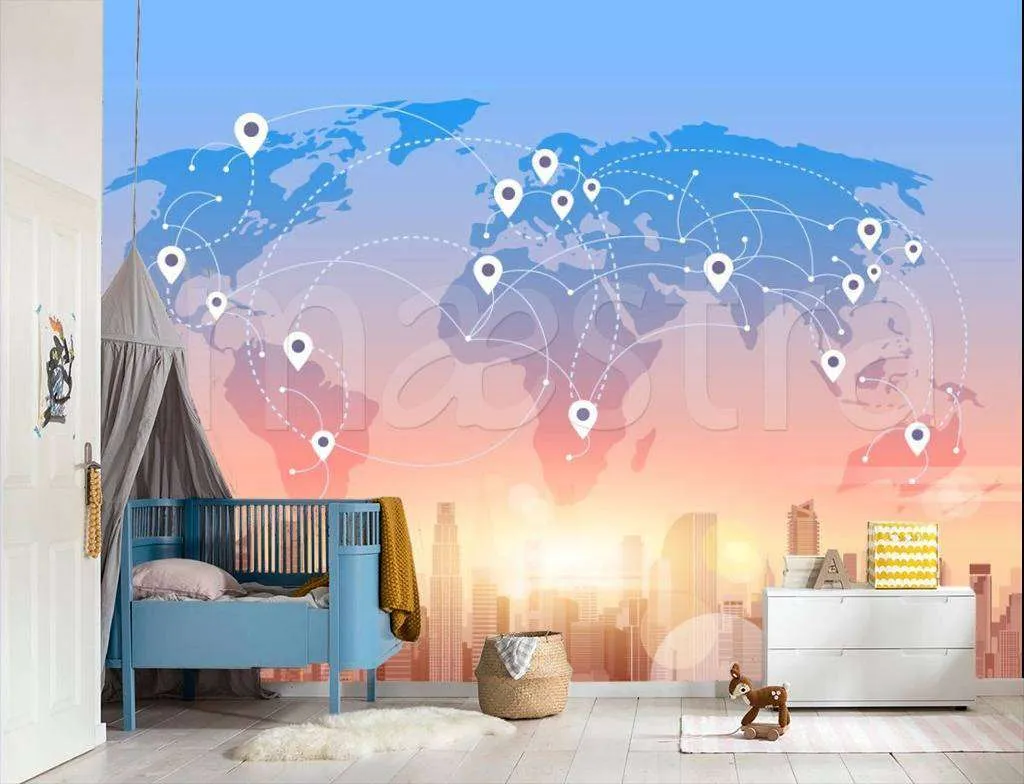 Фотообои в интерьере карта мира силуэт  12-515 фото