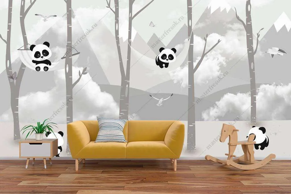 Фотообои в интерьере панды в лесу  12-1143 фото