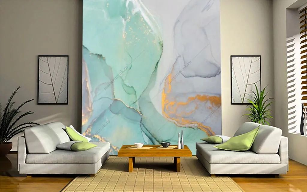 Фотообои в интерьере бирюзовый флюид арт  9-1450 фото