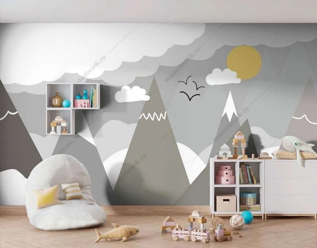 Фотообои в интерьере серые скандинавские горы  14-579 фото