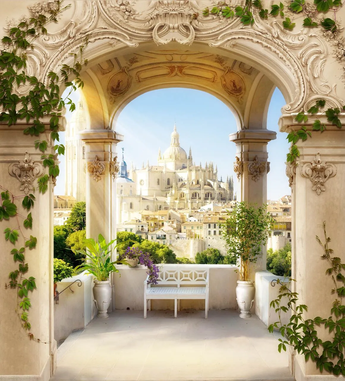 Фотообои в интерьере арка с видом на красивый город  19-0121 фото