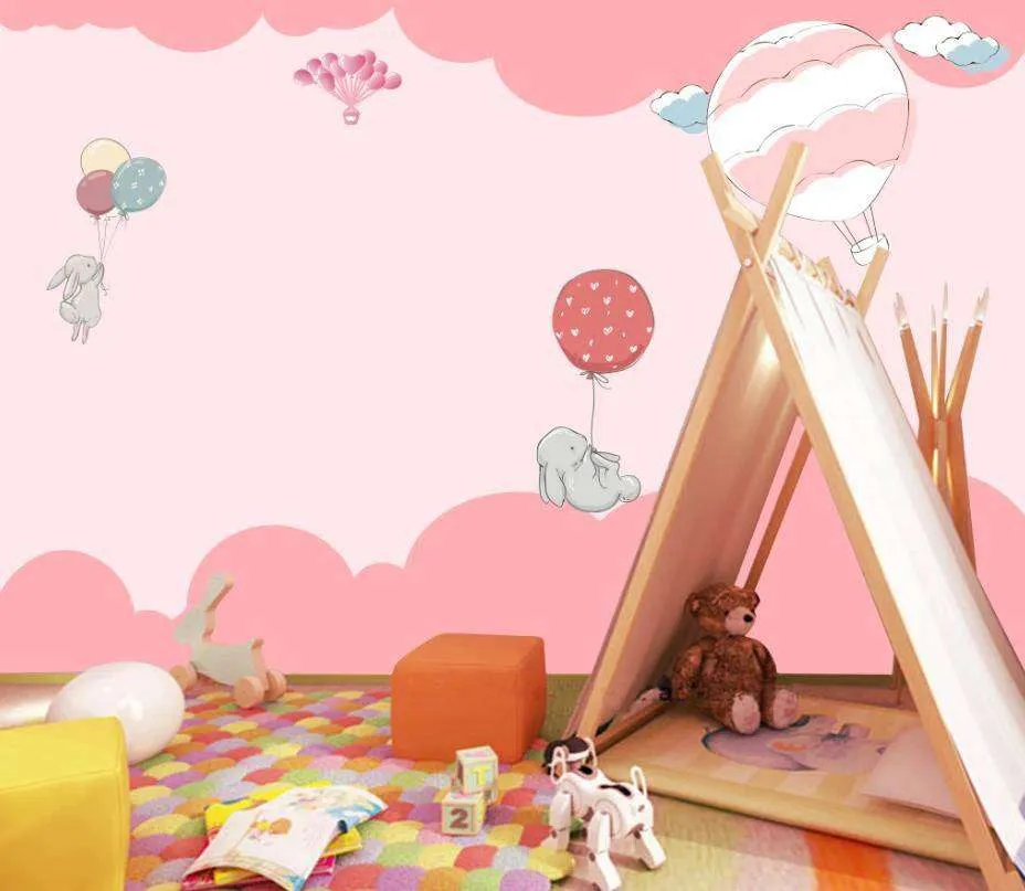 Фотообои в интерьере розовые шарики и кролики  15-167 фото