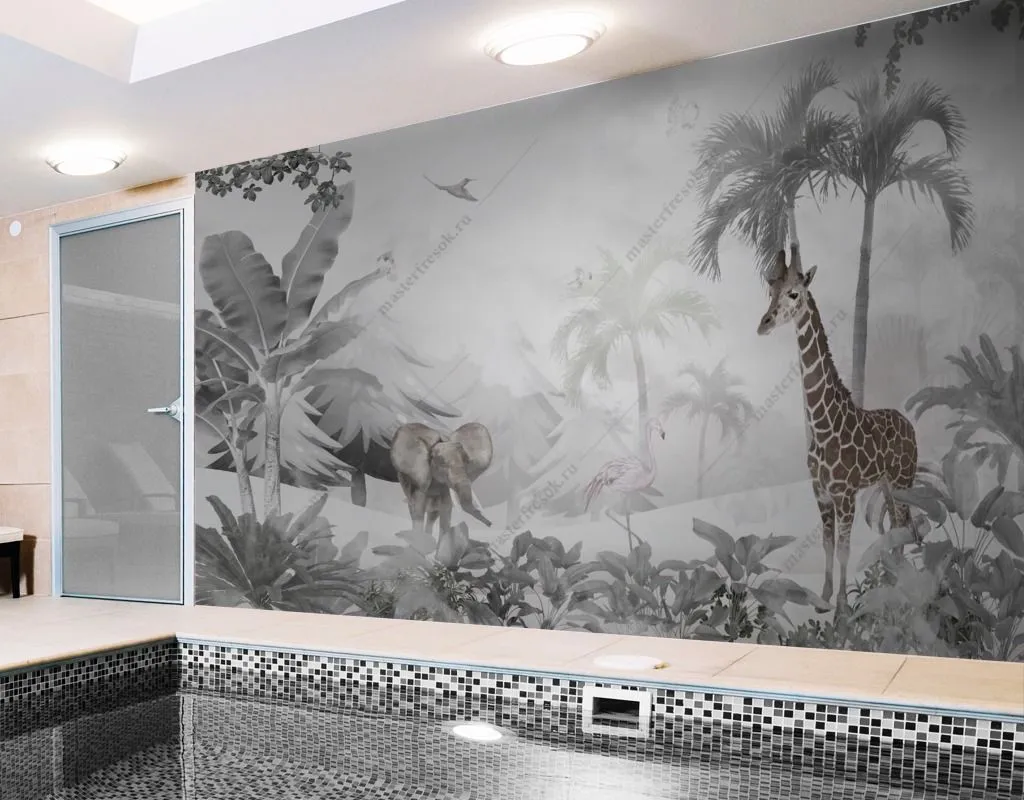 Фотообои в интерьере жираф в джунглях  12-1385 фото