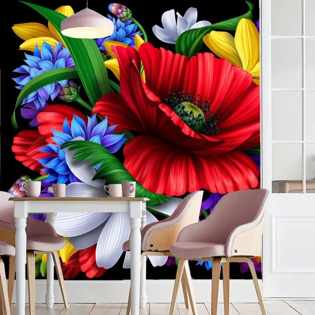 Фотообои в интерьере яркие цветы  9-1486 фото
