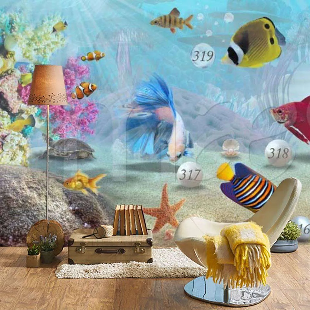Фотообои в интерьере рыбки разноцветные  7-843 фото