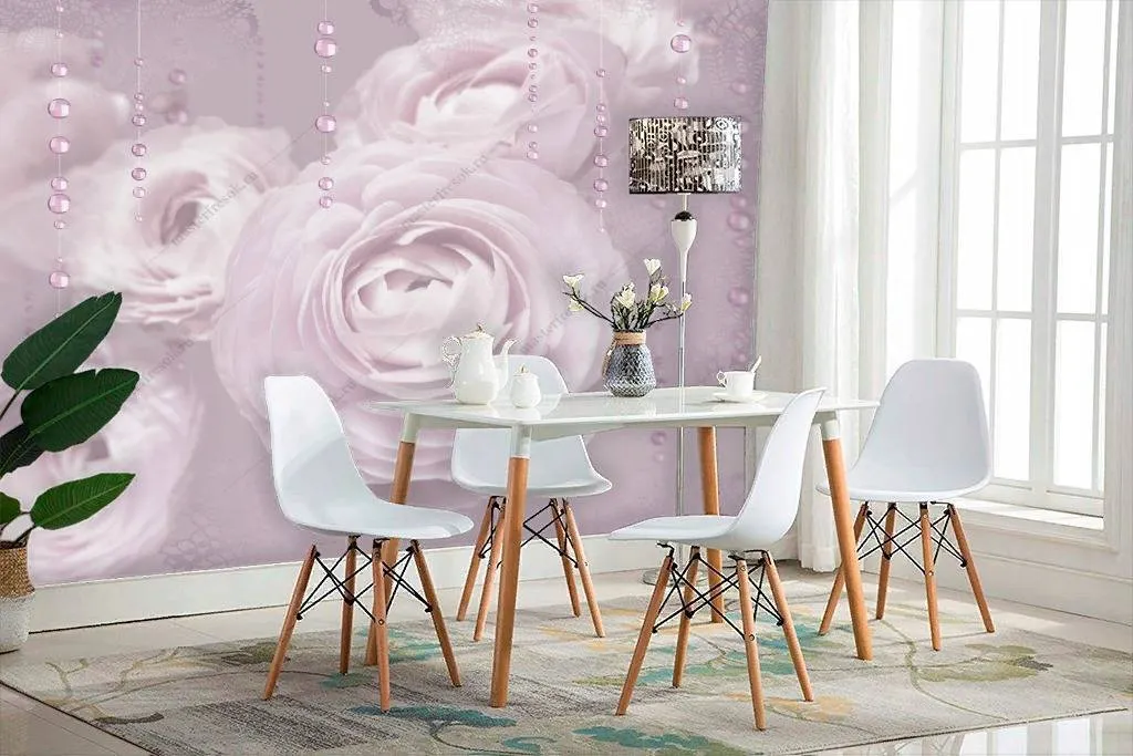 Фотообои в интерьере нежные цветы  10-749 фото