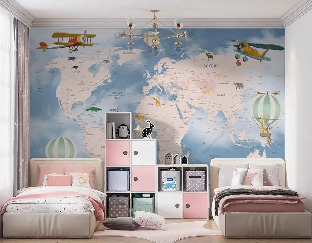 Фотообои Карта мира с пингвинятами  14-628