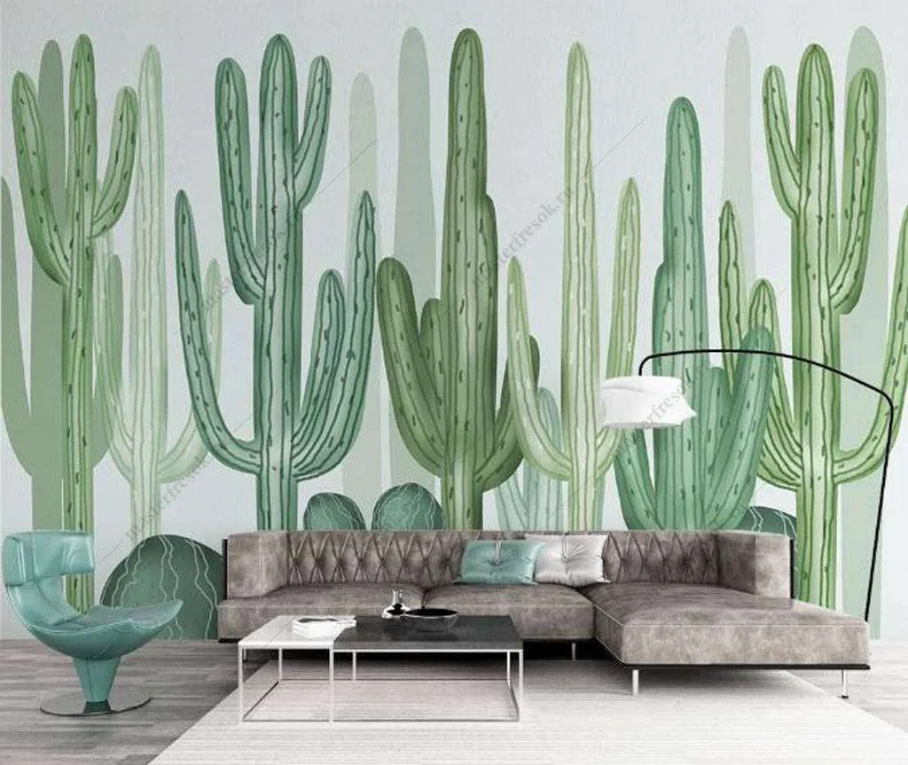 Фотообои в интерьере зеленые кактусы  16-115 фото