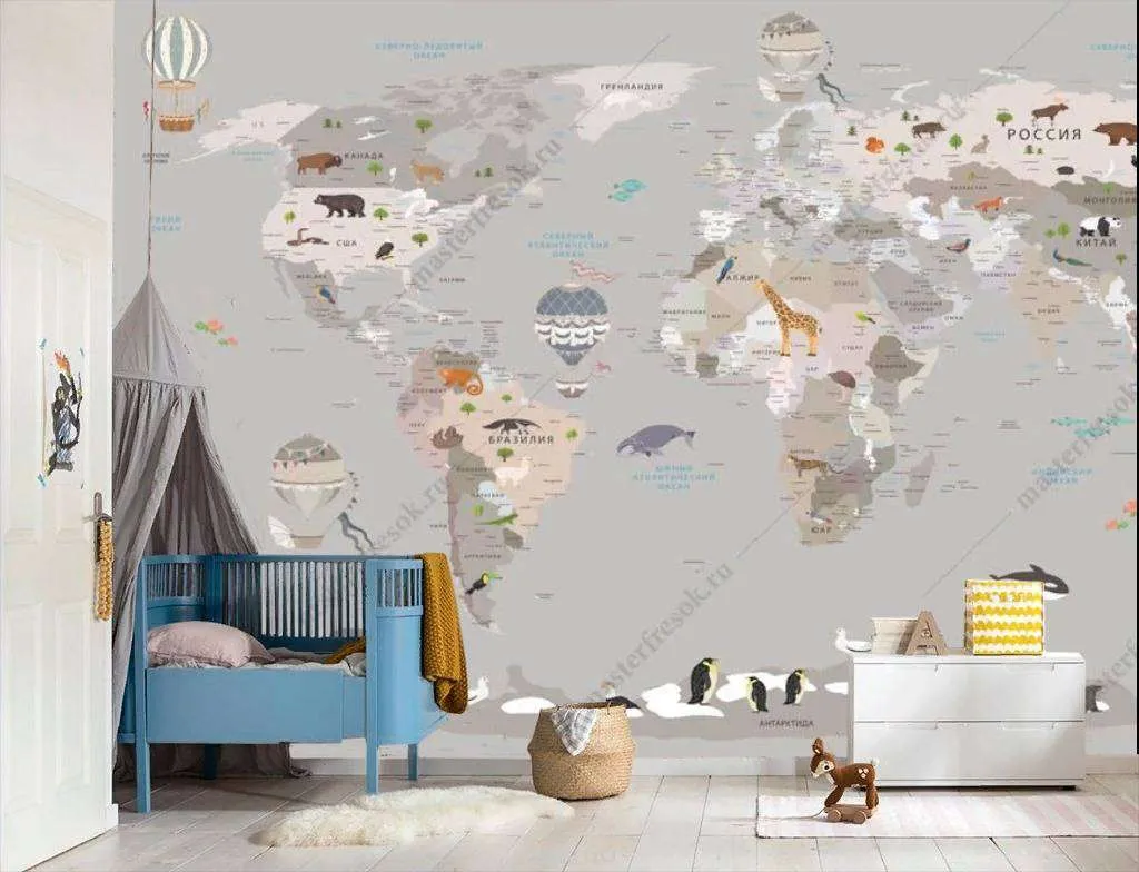 Фотообои в интерьере карта мира с границами стран  12-1186 фото