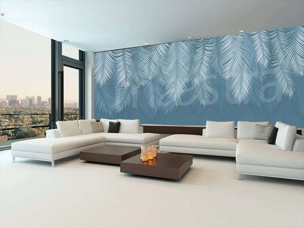 Фотообои Бесшовные обои на стену:  Перья на синем фоне. Артикул: 7-879  