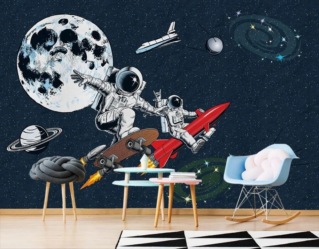 Фотообои Космонавт-скейтбордист в детскую   14-733