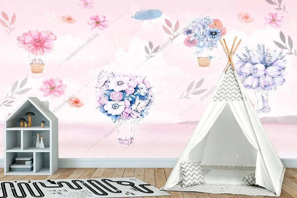 Фотообои в интерьере воздушные цветы  13-216 фото