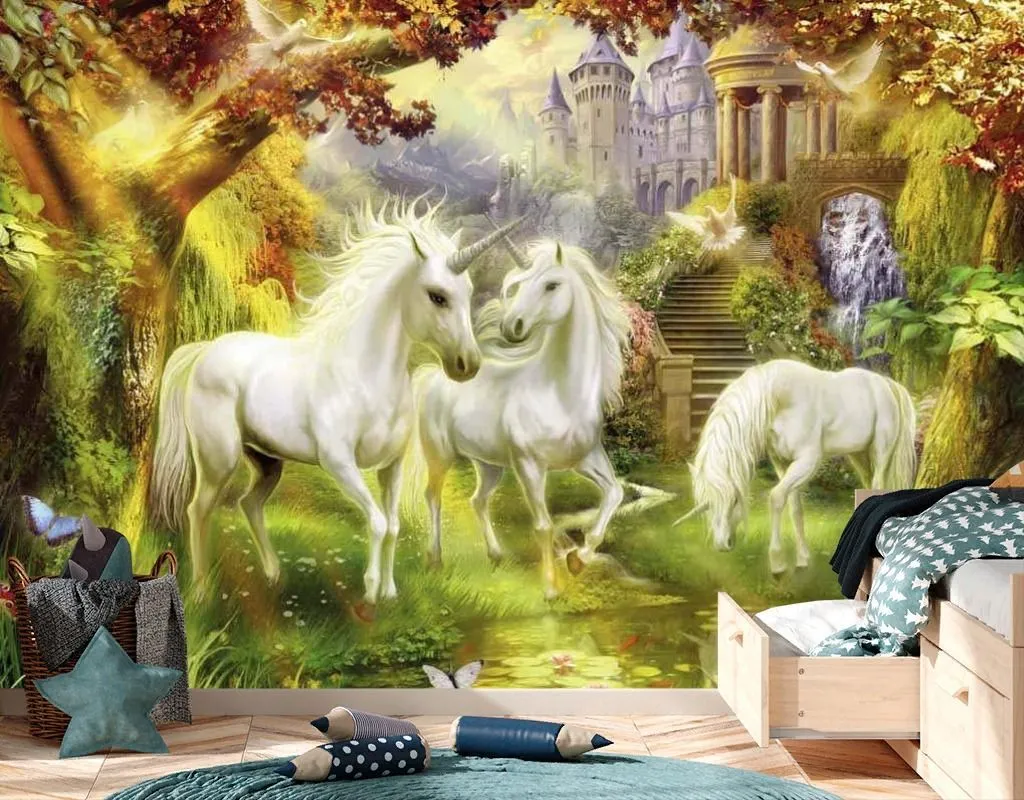 Фотообои Сказочный замок с единорогами  17-7205