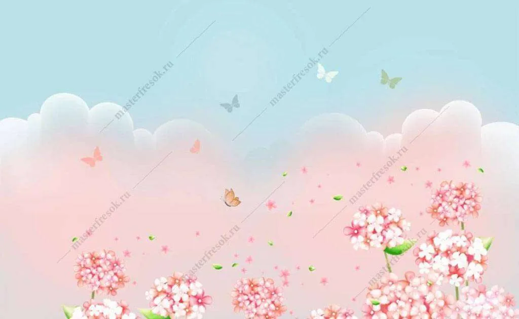 Фотообои в интерьере фон с нежными цветочками  15-887 фото