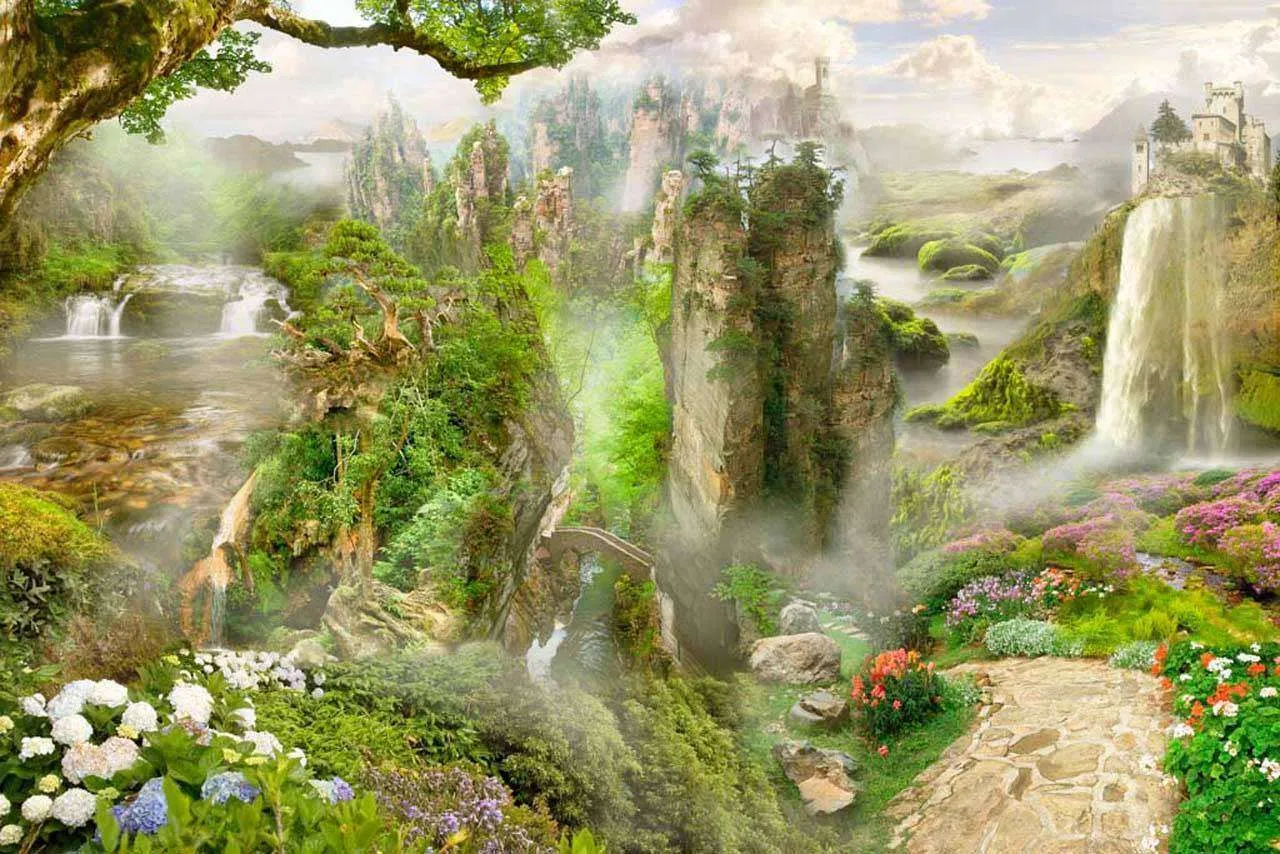 Фотообои в интерьере живописный замок в горах  5-009 фото