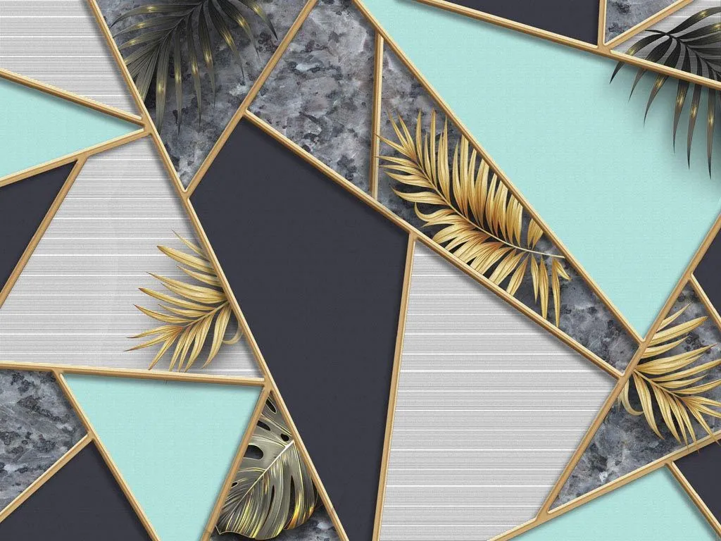 Фотообои в интерьере 3д треугольники  10-681 фото