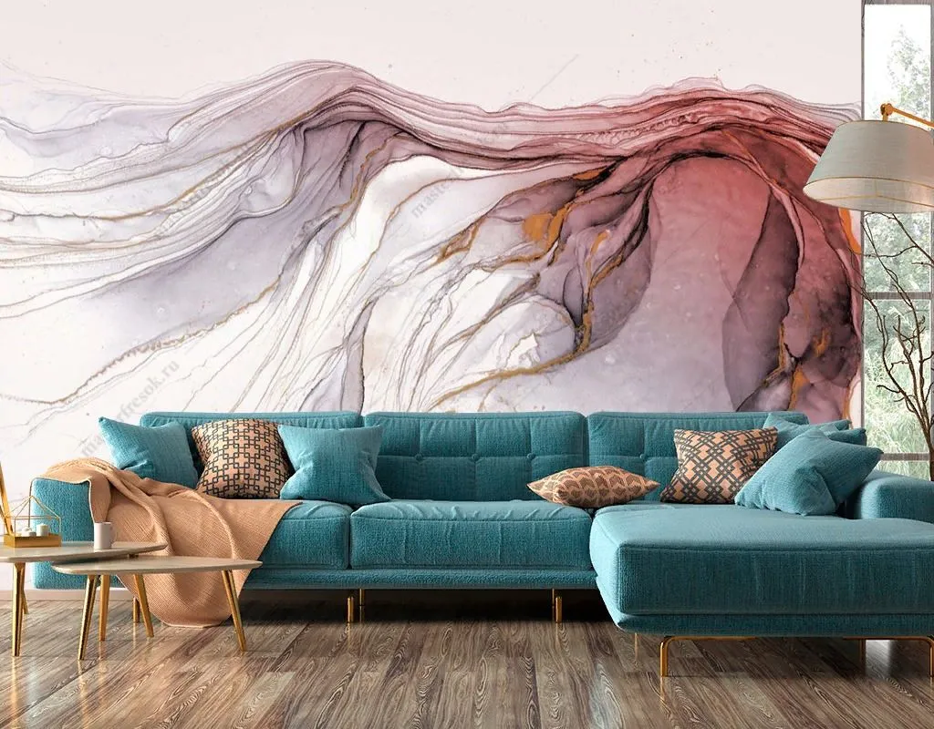 Фотообои в интерьере флюид арт пурпурно-красный   14-709 фото