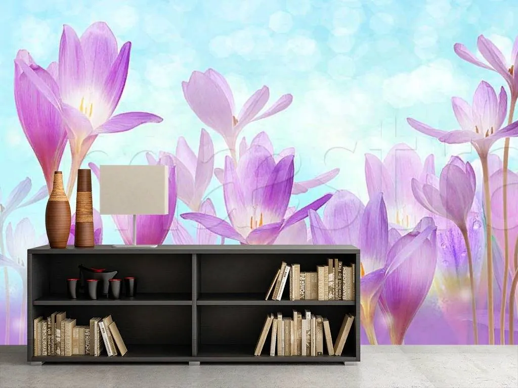 Фотообои в интерьере поляна крокусов  7-358 фото