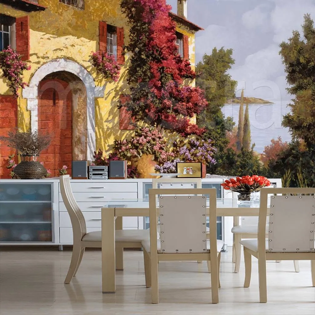 Фотообои в интерьере старинный дом с цветами  8-006 фото