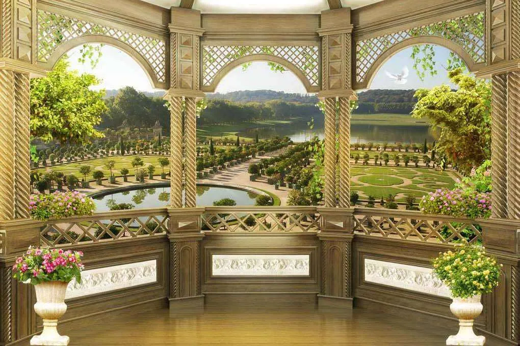 Фотообои в интерьере арка с видом на парк  17-0053 фото